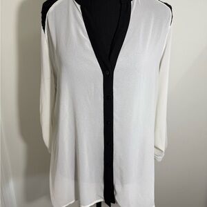 by & by Black and Cream Boxy 3/4 Sleeve Blouse